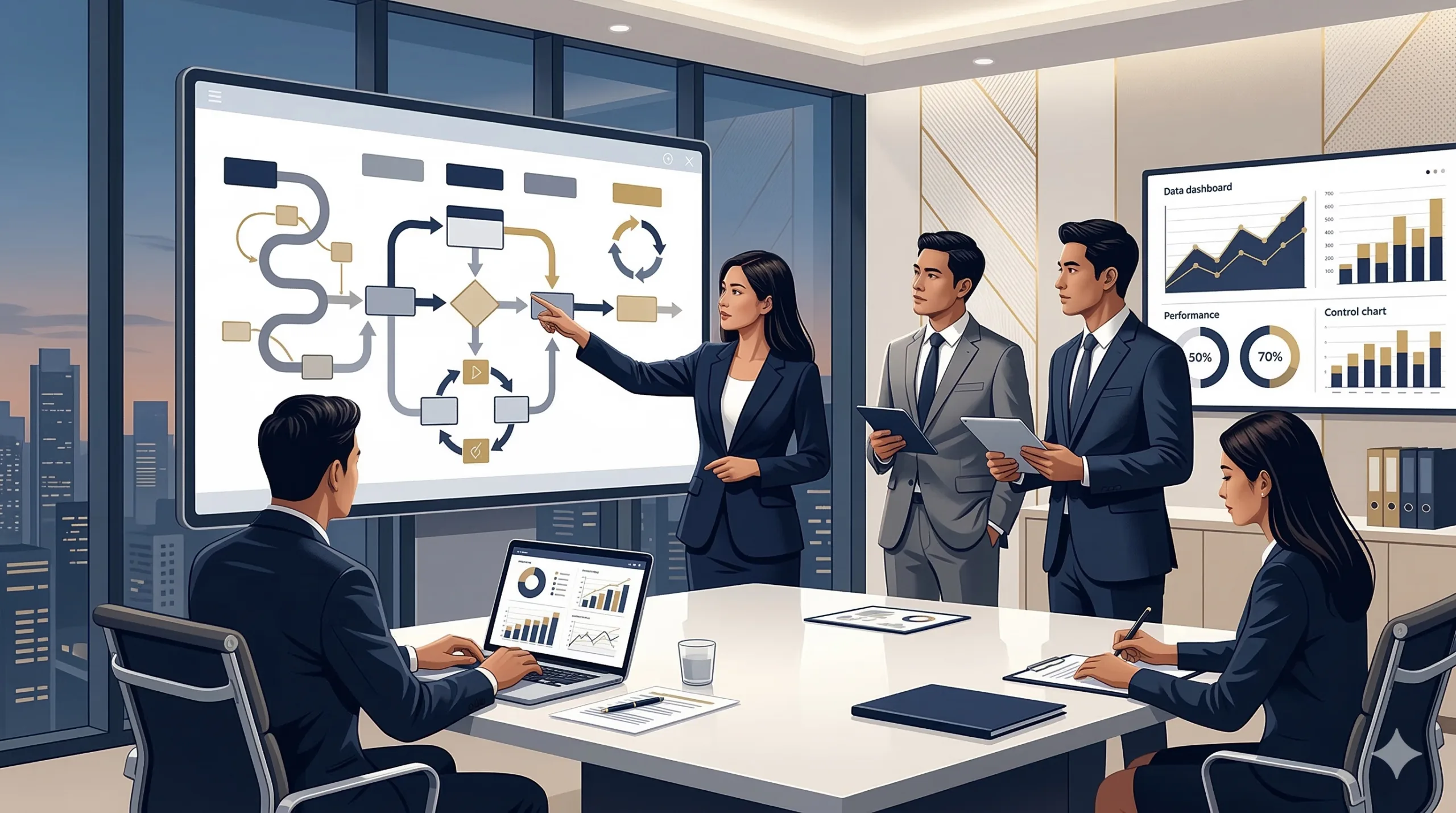 ภาพหลักของคู่มือ Lean Six Sigma ในประเทศไทย แสดงการปรับปรุงธุรกิจและการเพิ่มประสิทธิภาพกระบวนการ